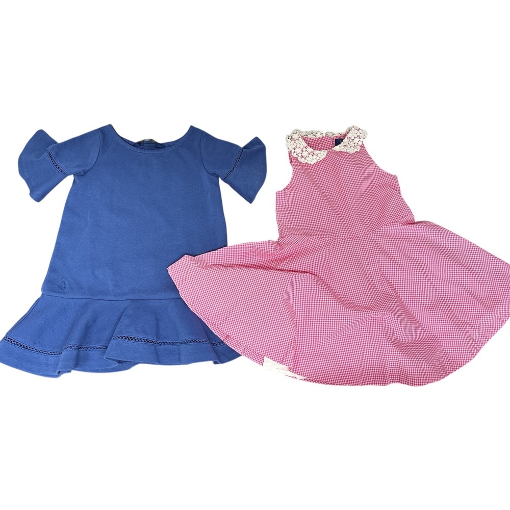Polo Ralph Lauren Toddler Girls 2T Blue Ruffle Sleeve Dress & Pink Gingham Dress